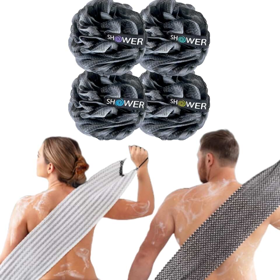 Extra Large Charcoal Loofah and Exfoliating Washcloths Pack