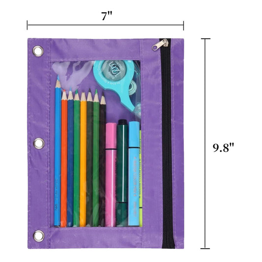 Purple 3-Ring Pencil Pouch with Clear Window