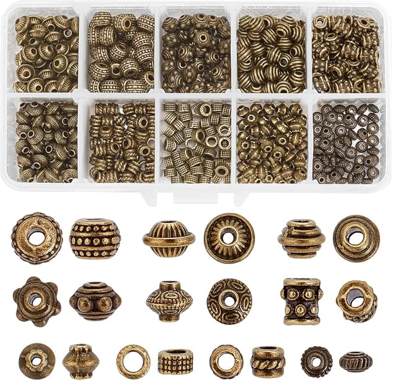 500 Metal Spacer Beads in 10 Styles for Jewelry Making