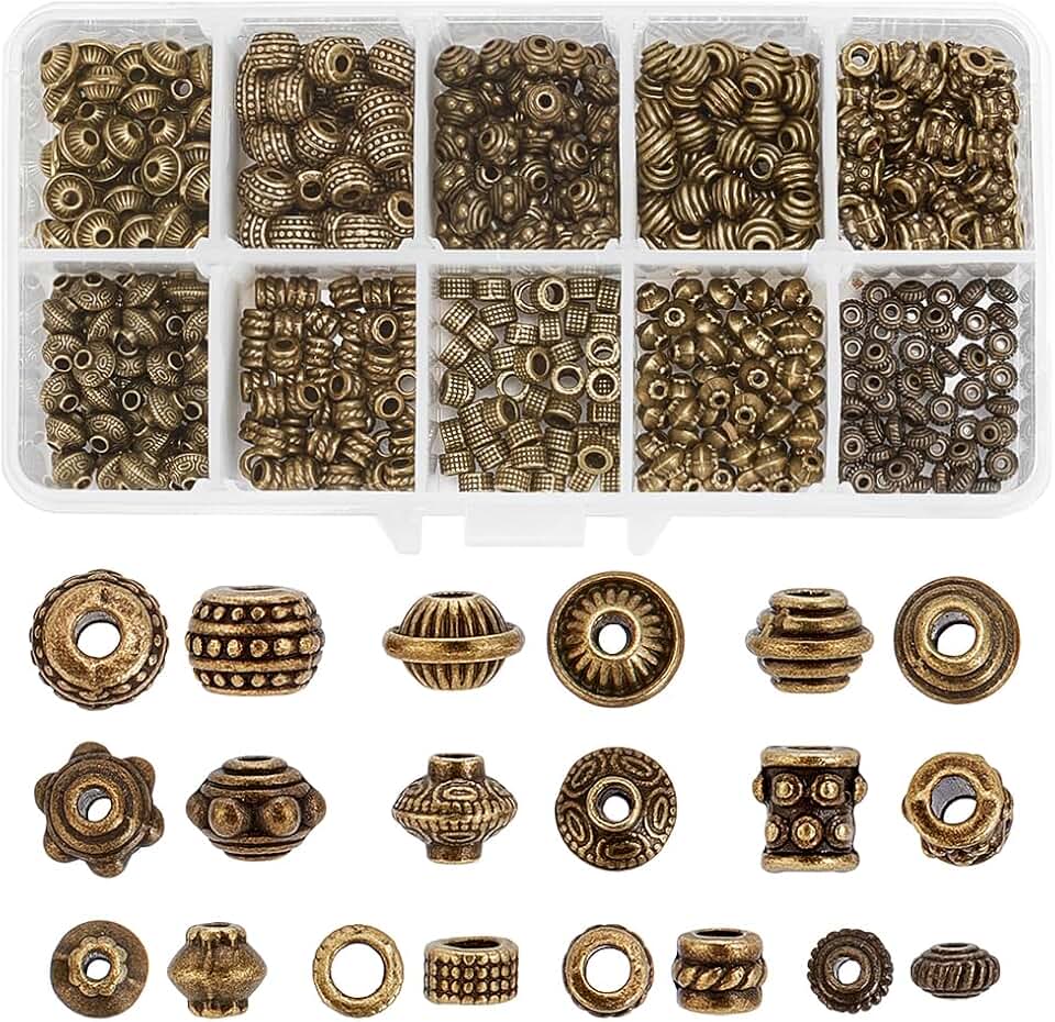 500 Metal Spacer Beads in 10 Styles for Jewelry Making