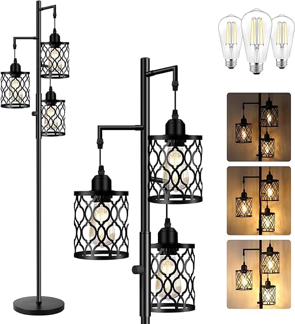 Dimmable Farmhouse Floor Lamp with 3 LED Bulbs