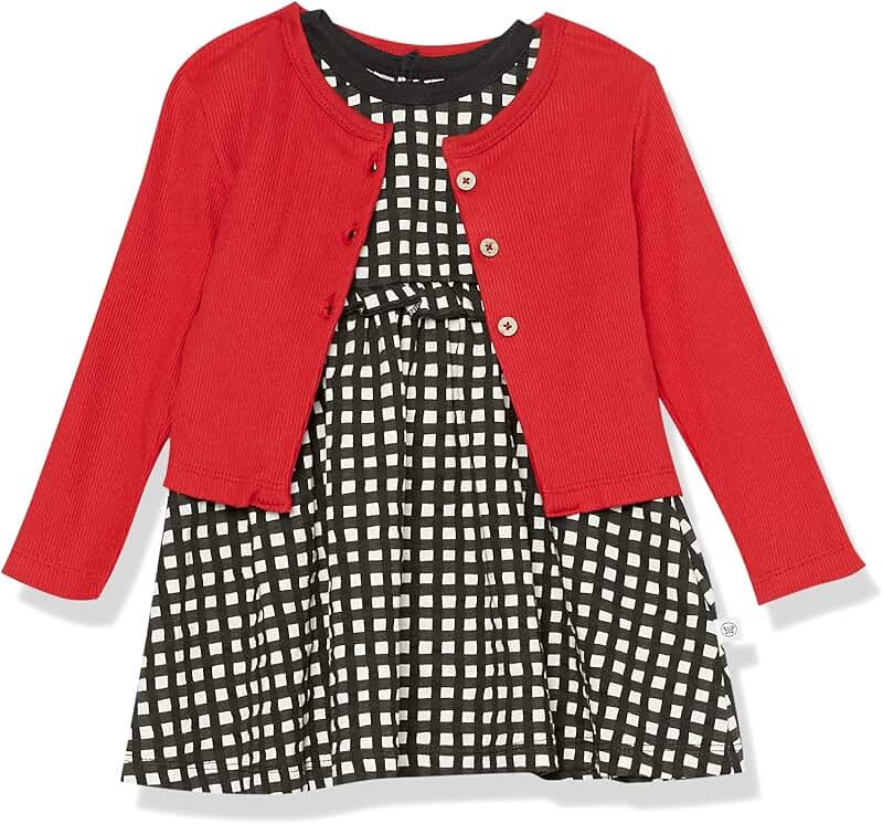 Baby Girl Organic Cotton T-shirt Dress and Cardigan Set
