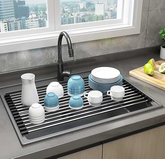 Roll-up Over Sink Dish Drying Rack for Kitchen