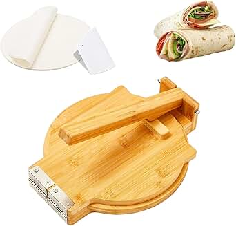 Wooden 10-Inch Tortilla Press with Parchment Paper and Cutter