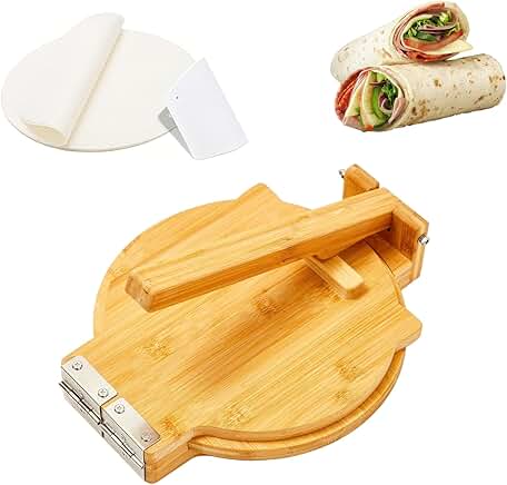 Wooden 10-Inch Tortilla Press with Parchment Paper and Cutter