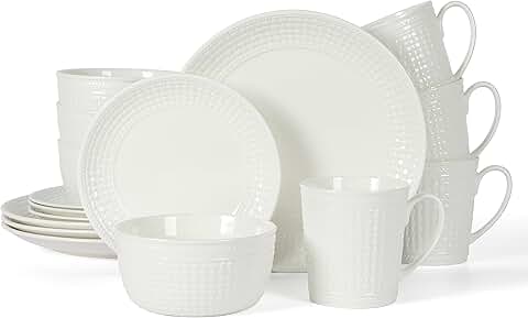 16-Piece Basket Weave Porcelain Dinnerware Set