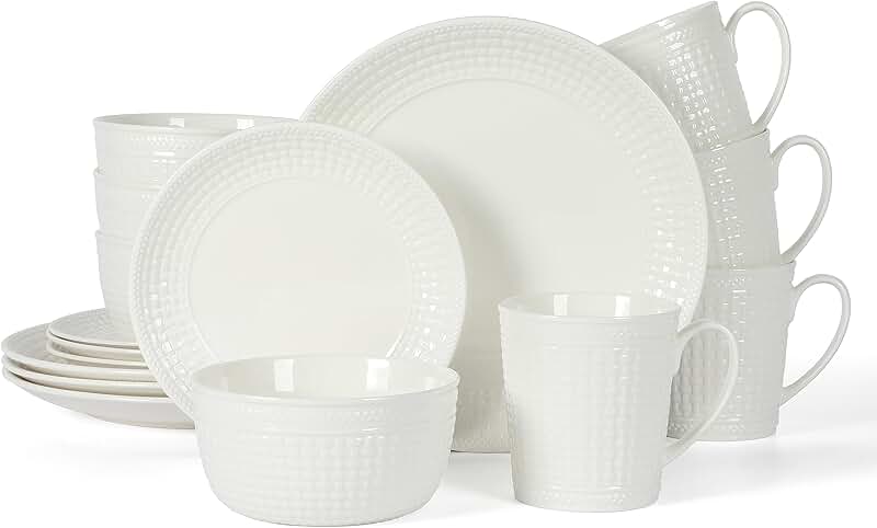 16-Piece Basket Weave Porcelain Dinnerware Set