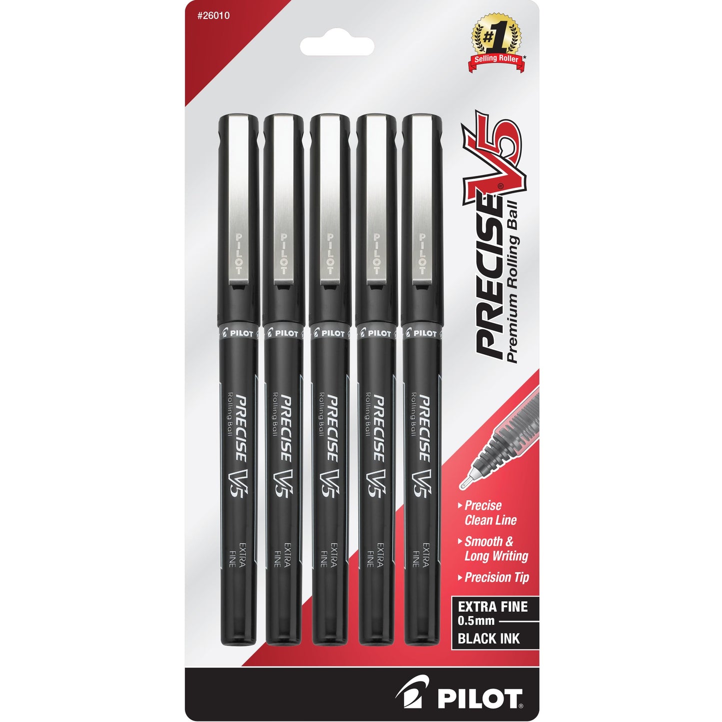 Pack of 5 Extra Fine Black Rollerball Pens