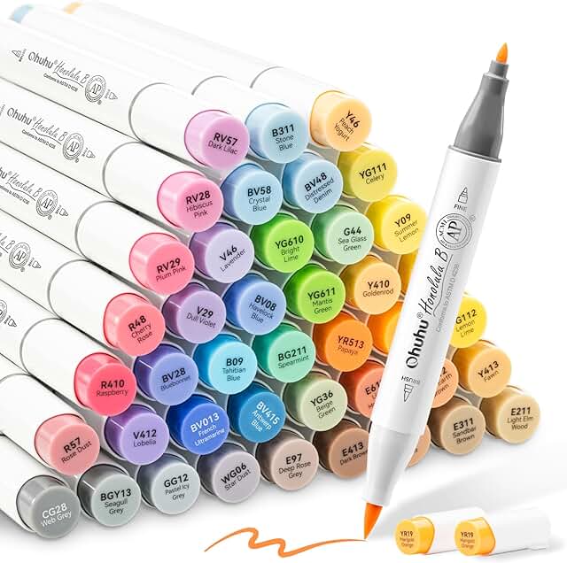 48 Mid-tone Alcohol Brush Markers with Dual Tips