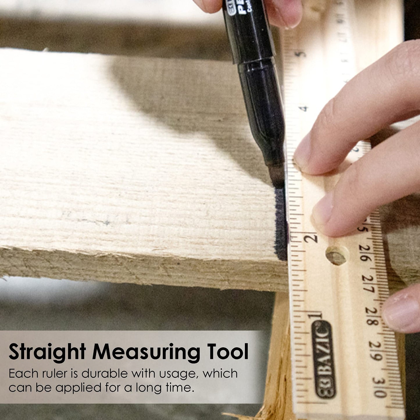 Wooden 12-inch Ruler with Metal Edge, Pack of 3
