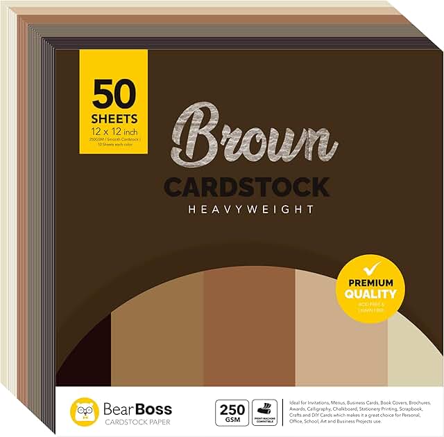 Brown Kraft Cardstock Paper, 12x12 inch, 50 Sheets