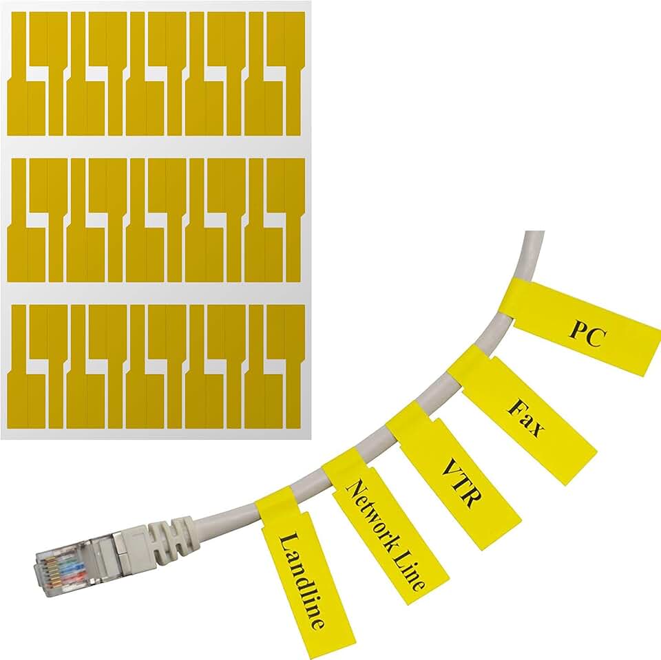 Yellow Self-Adhesive Cable Labels, 20 Sheets, Waterproof