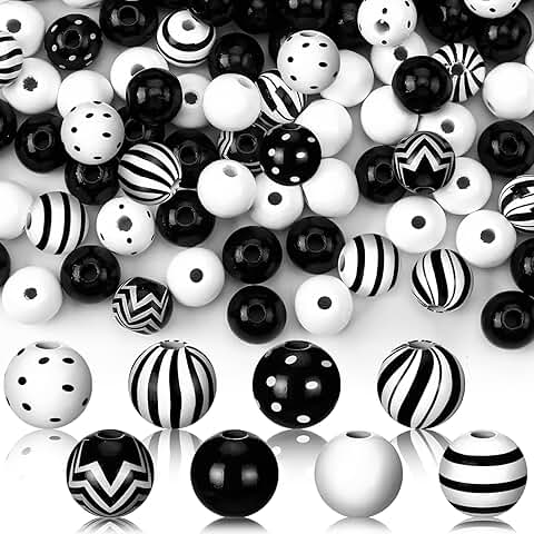 240 Black and White Christmas Wooden Beads for Crafts