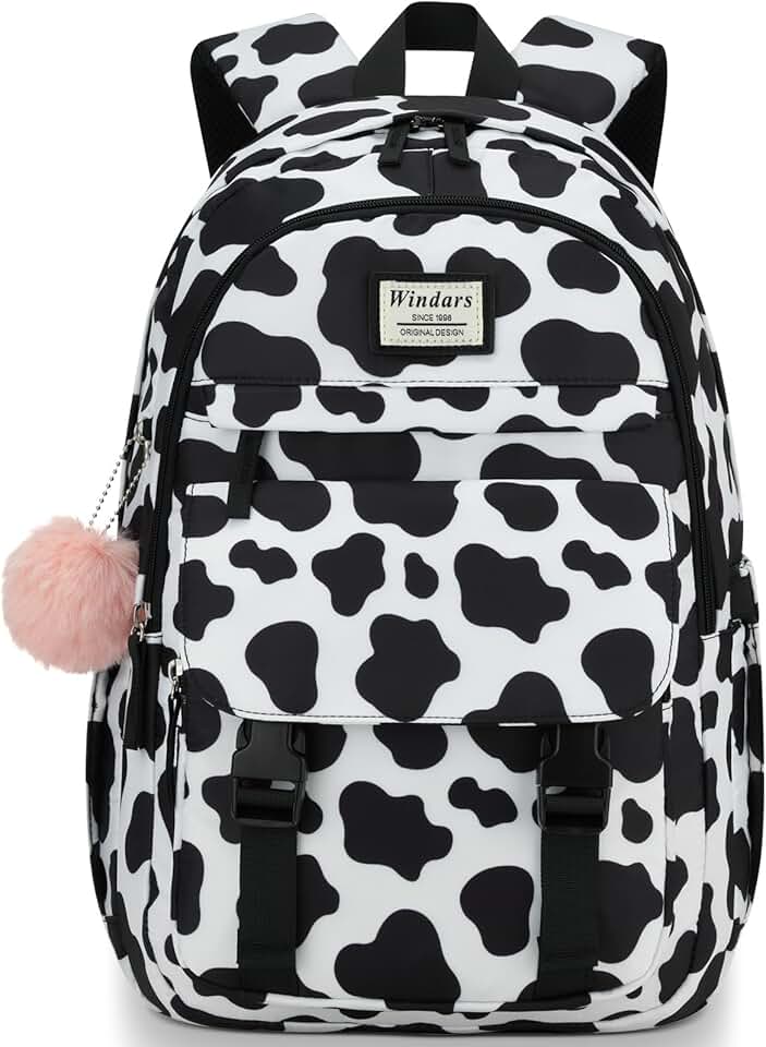 Cute black cow print backpack for teens and students