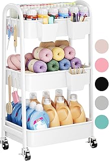 Three-Tier Metal Rolling Cart for Storage and Organization