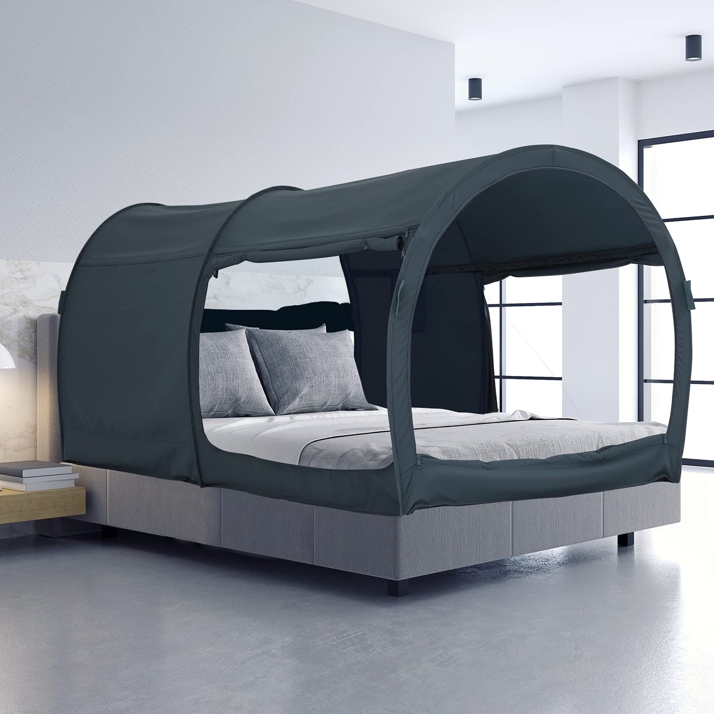 Bed Tent Dream Tents Bed Canopy Shelter Cabin Indoor Privacy Warm Breathable Pop Up Queen Size for Kids and Adult Pending PitchBlack(Mattress Not Included)