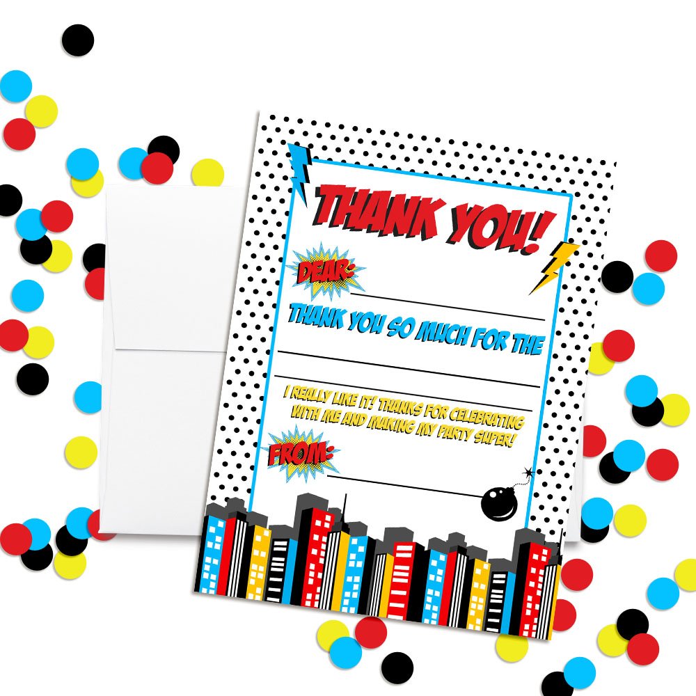 Superhero Birthday Thank You Cards for Boys, 10 Pack