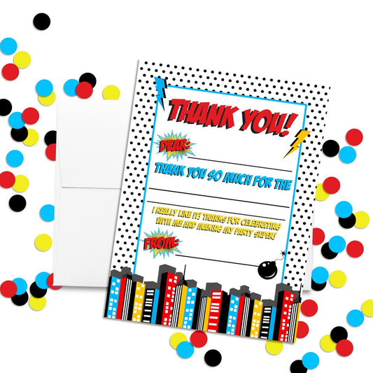 Superhero Birthday Thank You Cards for Boys, 10 Pack