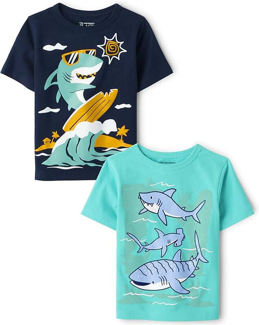 Toddler Boys Short Sleeve Shark T-shirt 2-pack