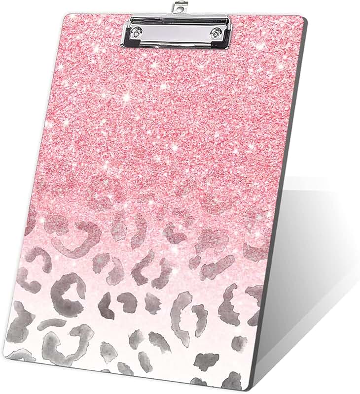 Pink Glitter Decorative Clipboard with Leopard Print