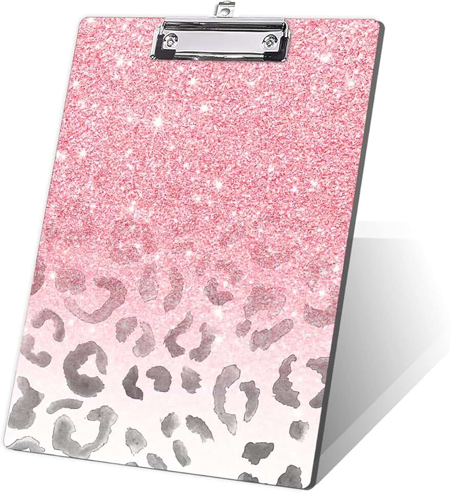 Pink Glitter Decorative Clipboard with Leopard Print