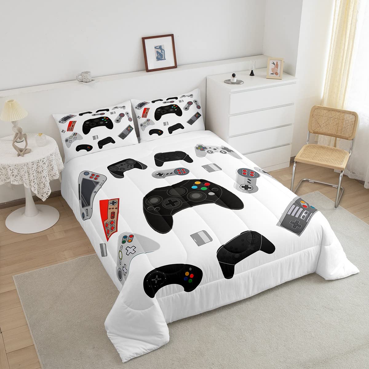 Game Full Size Comforter Set Boys Gamer Gamepad Bedding Set Kids Teen Youth Game Joystick Room Lovely Decor Gaming Controller Duvet Sets Novelty Retro Game Console Duvet Set Machine Washable 3Pcs