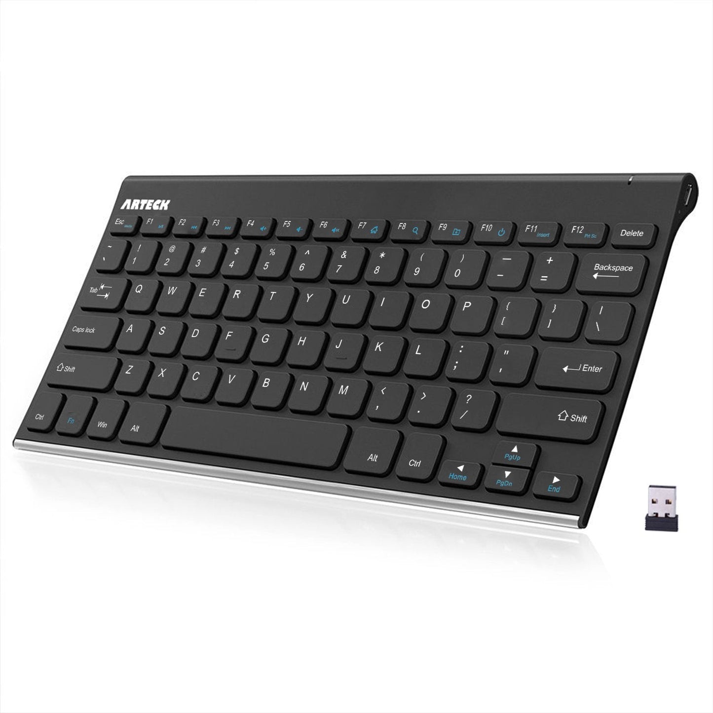2.4G Wireless Keyboard Stainless Steel Ultra Slim Keyboard for Computer/Desktop/PC/Laptop/Surface/Smart TV and Windows 10/8 / 7 / Vista/XP Built in Rechargeable Battery