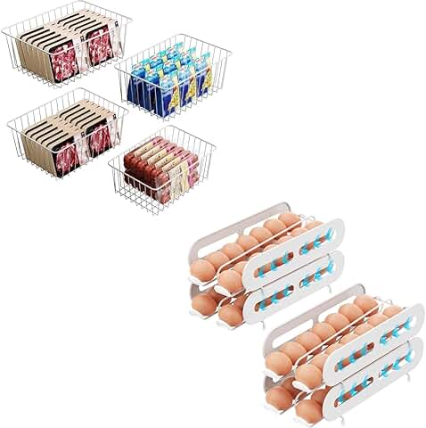 Freezer Organizer Bins and Egg Dispenser, 4 Pack