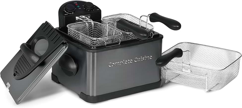 Electric deep fryer with 3 baskets and lid