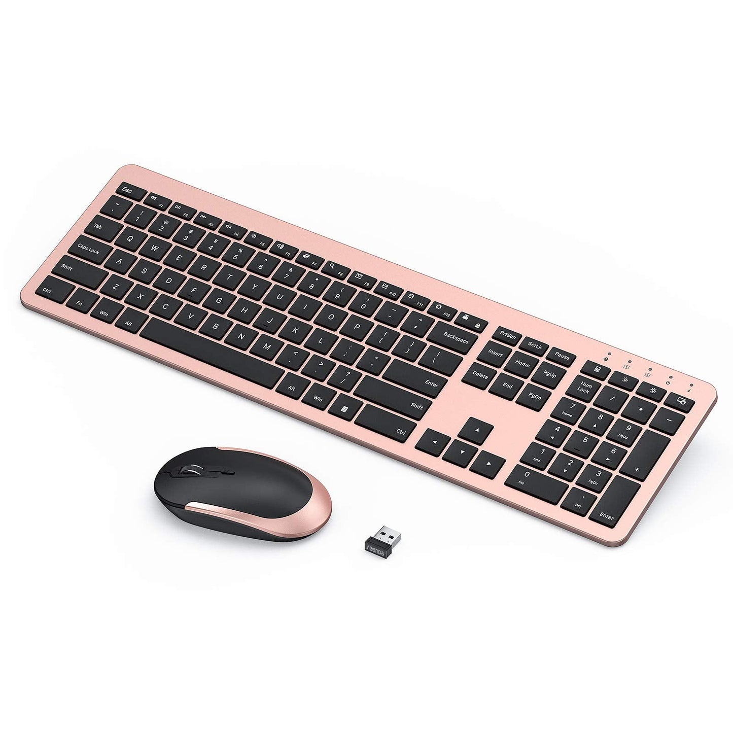 Rechargeable Wireless Keyboard Mouse Combo Full Size Cordless Keyboard & Mouse Sets with Build-in Lithium Battery Ultra Thin Quiet Keyboard Mice (Black and Rose Gold)
