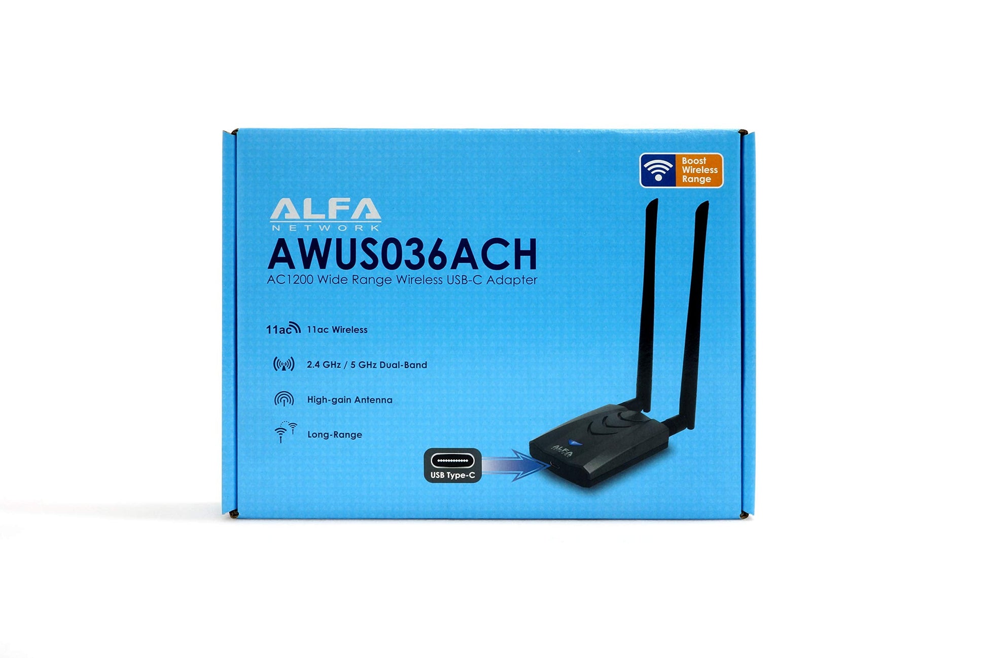 New Version Type-C WiFi USB AWUS036ACH Type-C Long-Range Dual-Band AC1200 Wireless USB Wi-Fi Adapter w/2x 5dBi External Antennas - 2.4GHz 300Mbps/5GHz 867Mbps - 802.11ac & A, B, G, N