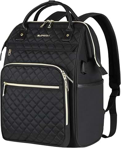 17-Inch Water-Resistant Quilted Laptop Backpack for Women