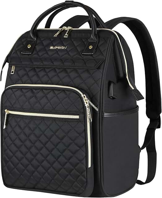 17-Inch Water-Resistant Quilted Laptop Backpack for Women