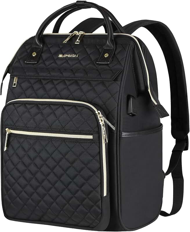 17-Inch Water-Resistant Quilted Laptop Backpack for Women