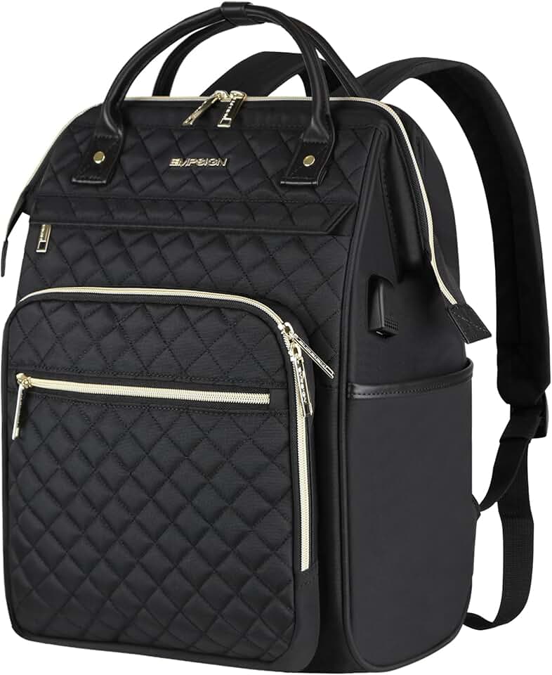 17-Inch Water-Resistant Quilted Laptop Backpack for Women