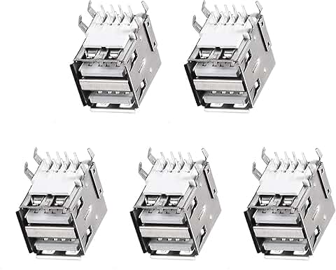8-Pin USB PCB Socket, Horizontal, Dual Port, 5 Pack