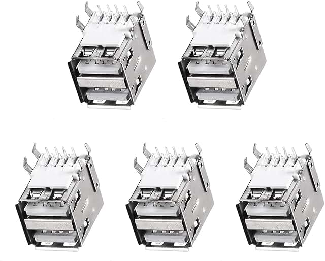 8-Pin USB PCB Socket, Horizontal, Dual Port, 5 Pack