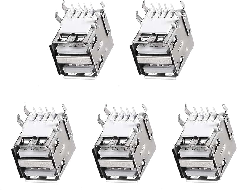 8-Pin USB PCB Socket, Horizontal, Dual Port, 5 Pack
