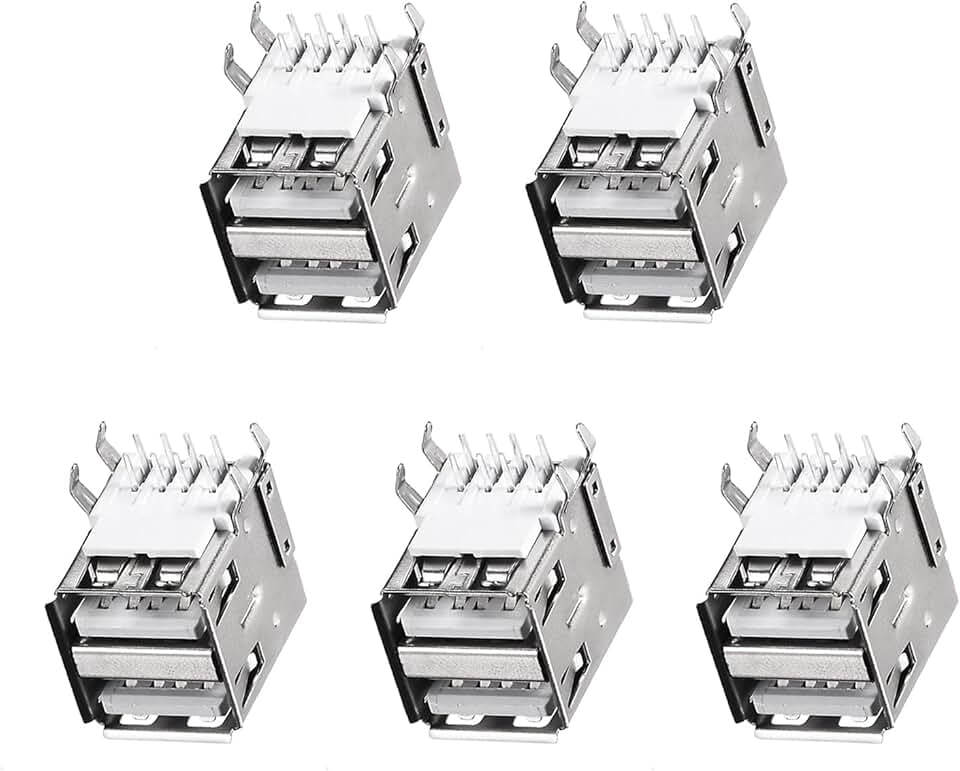 8-Pin USB PCB Socket, Horizontal, Dual Port, 5 Pack