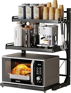 Retractable Microwave Oven Rack with Hooks