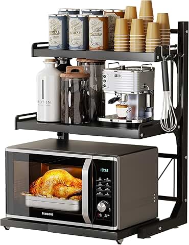 Retractable Microwave Oven Rack with Hooks