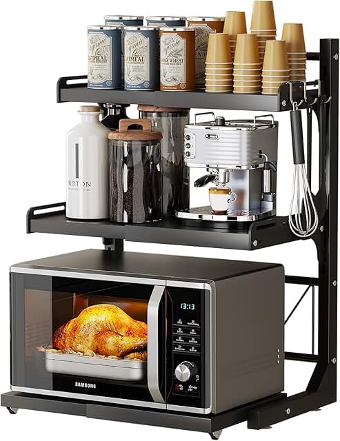 Retractable Microwave Oven Rack with Hooks