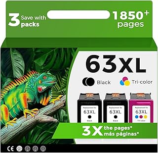 Black Ink Cartridges for HP 63 XL, 3-Pack