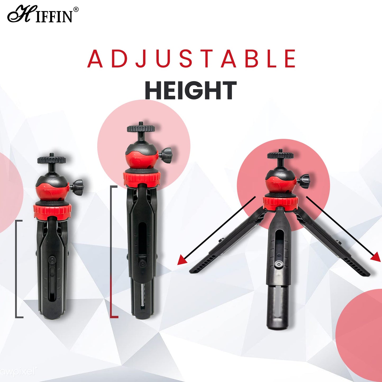 (HF-350) (18CM) Portable & Extendable Mini Tripod with 360 Degree Ball Head & Mobile Holder for Smart Phones | GoPro | DSLR Compact Cameras | Maximum Load Upto : 1 kg