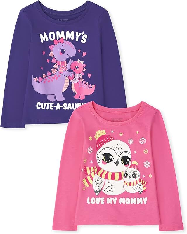 Baby Girl and Toddler Unicorn and Butterfly Long Sleeve T-Shirts (2 Pack)