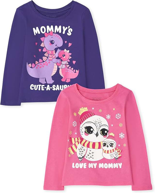 Baby Girl and Toddler Unicorn and Butterfly Long Sleeve T-Shirts (2 Pack)