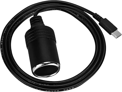 12V USB-C Car Power Adapter for Dash Cam and Lights