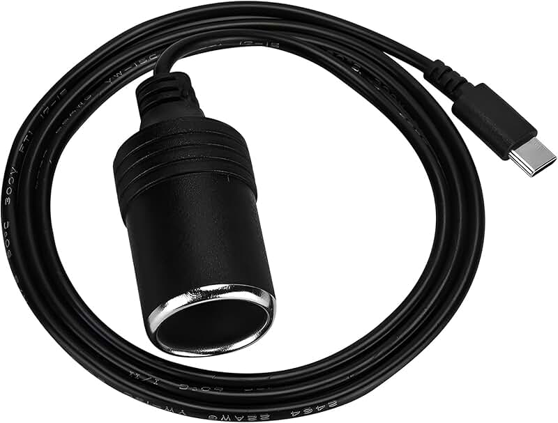 12V USB-C Car Power Adapter for Dash Cam and Lights