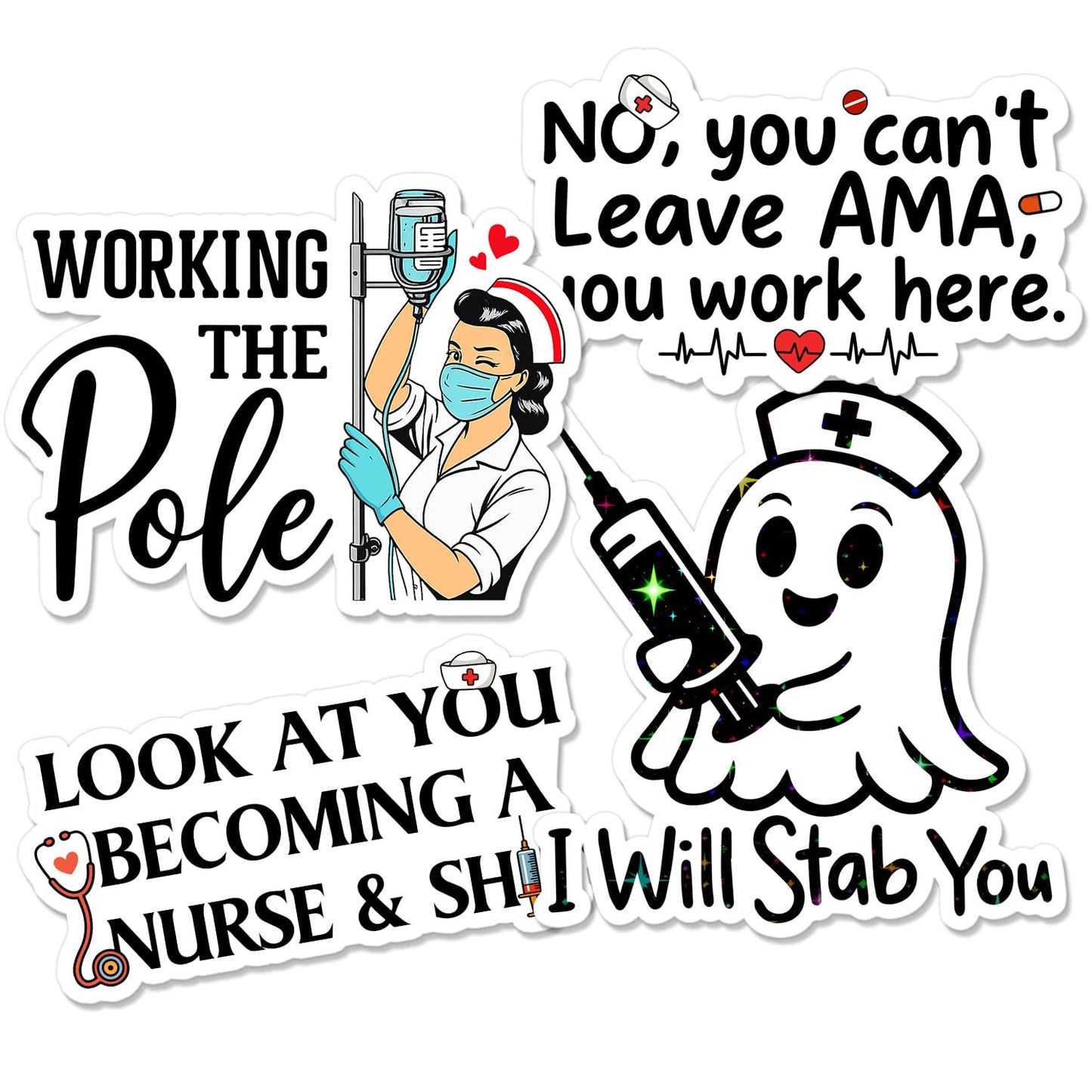 Funny Nurse Sticker Pack for Laptops and Water Bottles
