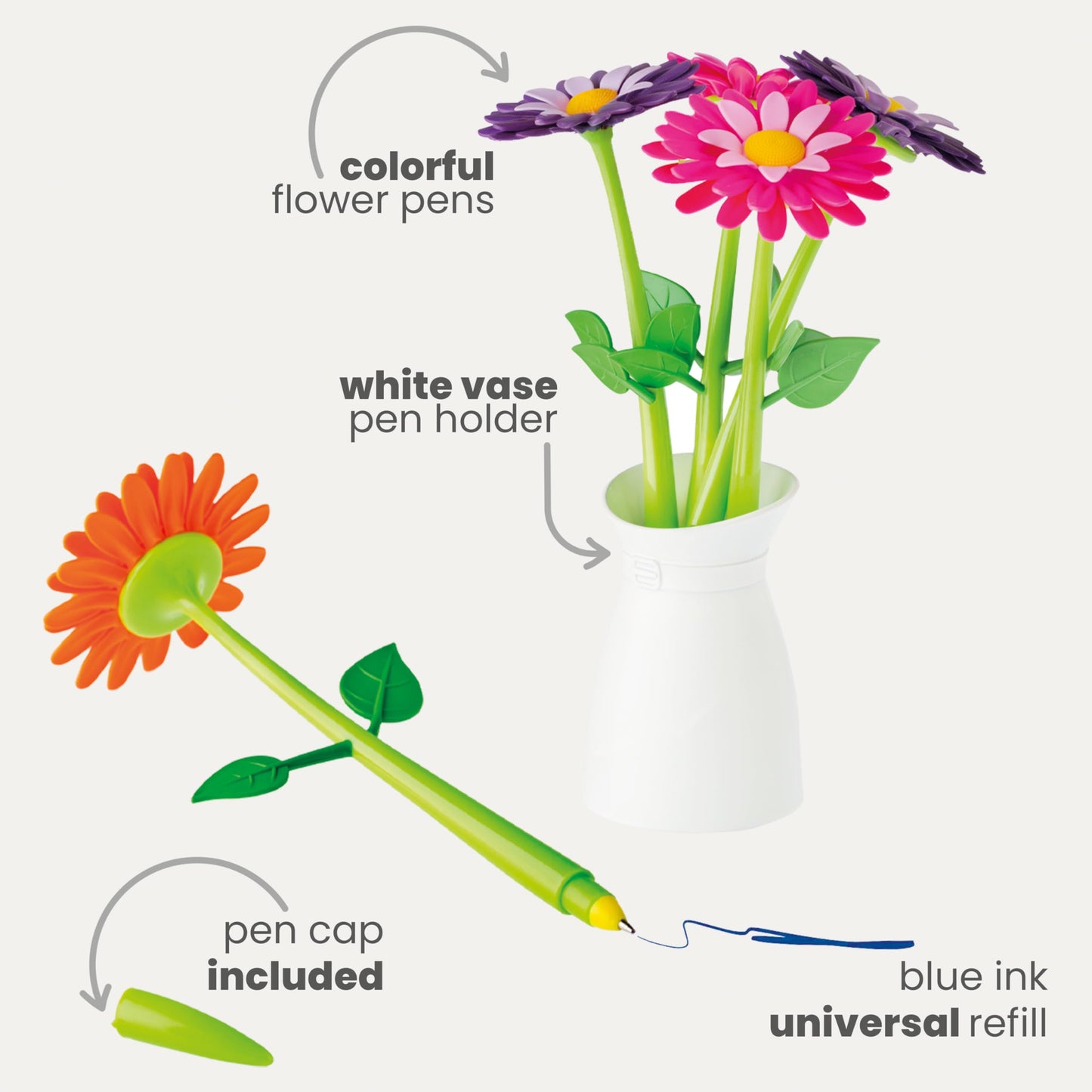 Colorful Flower Pen Set with Vase Holder